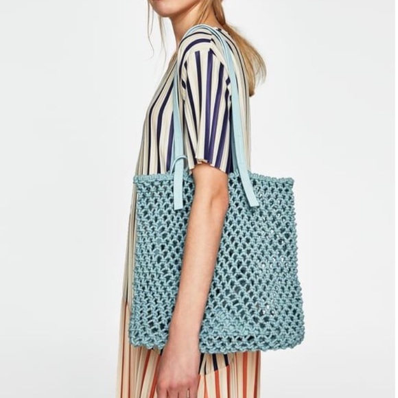 Zara Handbags - Zara Blue Tote Bag with Knotted Detail
